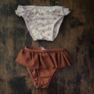 Rylee + Crew Floral and Rust Ruffle Kids Swim Bottoms